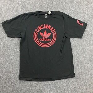 Cincinnati Reds Shirt Adults Medium Black Adidas Crew Neck 100% Cotton